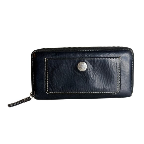 Coach Pebbled Leather Zip Around Long Wallet Color Black - Picture 1 of 6